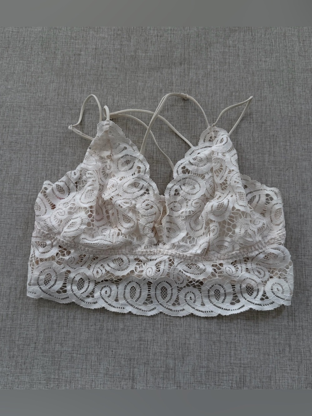 PINK Victoria’s Secret White Eyelet Lace Strappy Longline Bralette Size Large